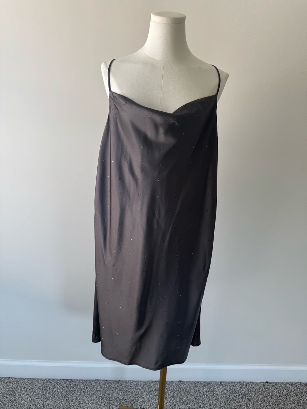 Black Satin Slip Dress with Subtle Crystal Embellishments size XL - Picture 6 of 8